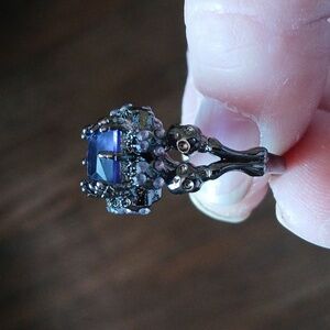 New Black Skulls Purple Gemstones 925 Silver Ring.